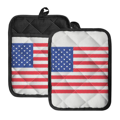 Knitted American Flag Print Pot Holders With Pocket