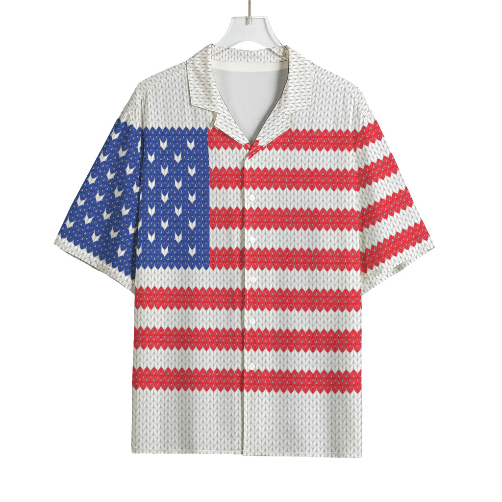 Knitted American Flag Print Rayon Hawaiian Shirt