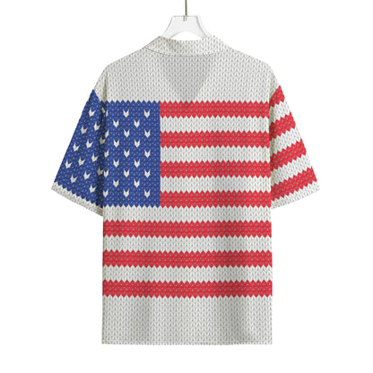 Knitted American Flag Print Rayon Hawaiian Shirt