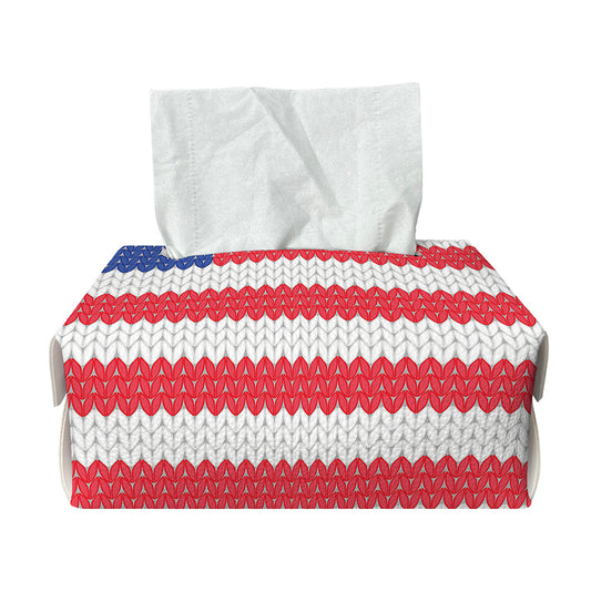 Knitted American Flag Print Rectangle Tissue Box Cover