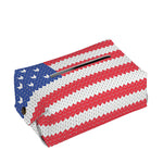 Knitted American Flag Print Rectangle Tissue Box Cover