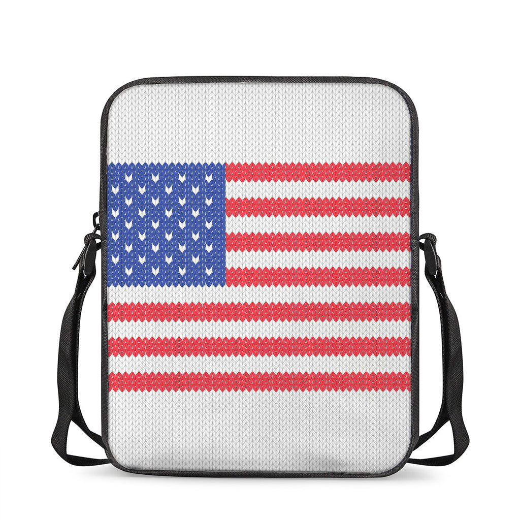 Knitted American Flag Print Rectangular Crossbody Bag