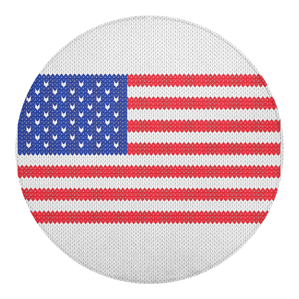 Knitted American Flag Print Round Blanket