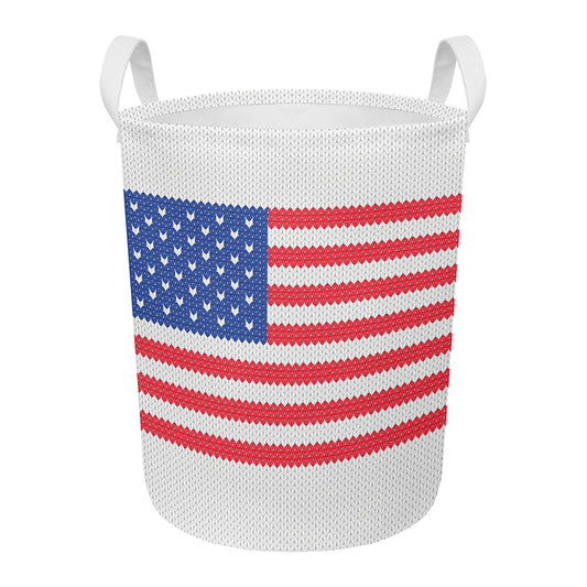 Knitted American Flag Print Round Laundry Basket