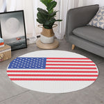 Knitted American Flag Print Round Rug