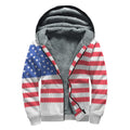 Knitted American Flag Print Sherpa Lined Zip Up Hoodie