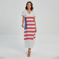 Knitted American Flag Print Short Sleeve Maxi Dress