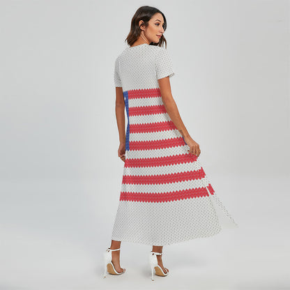 Knitted American Flag Print Short Sleeve Maxi Dress