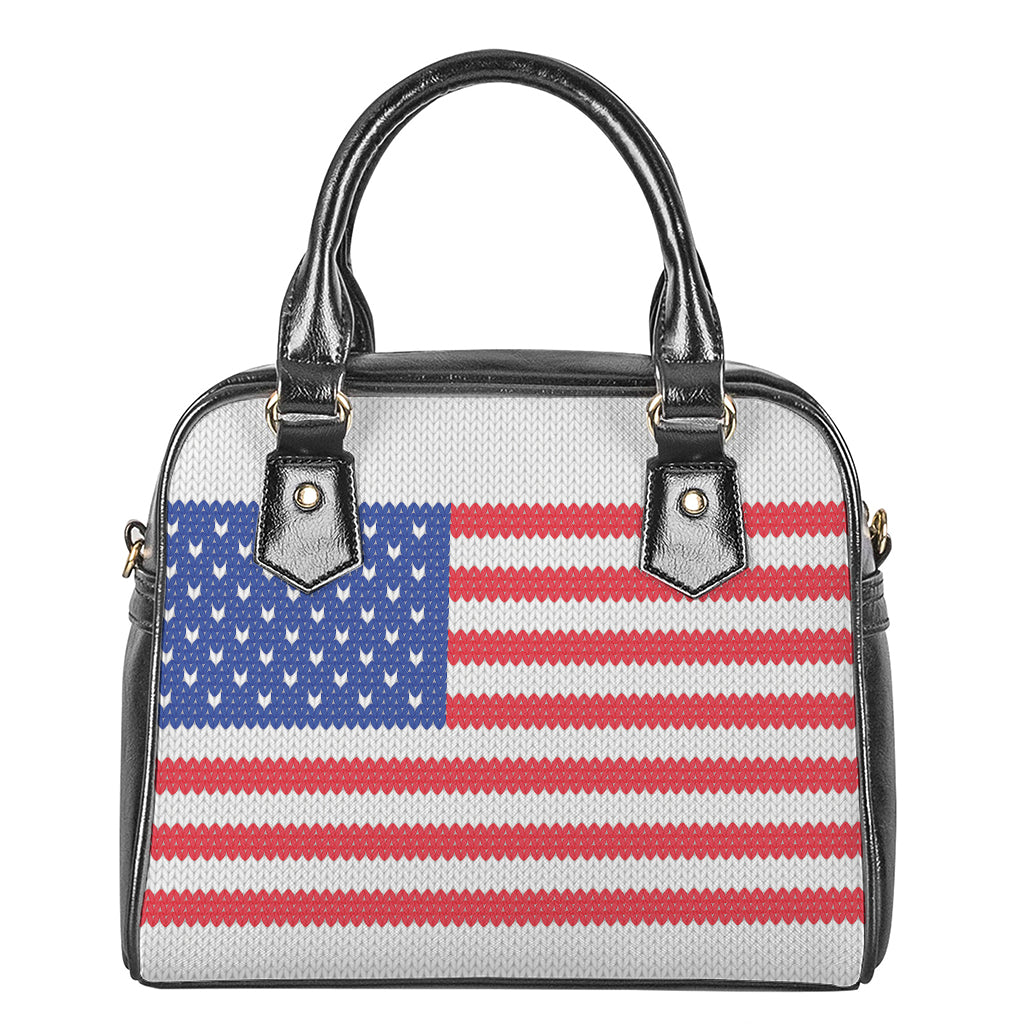 Knitted American Flag Print Shoulder Handbag