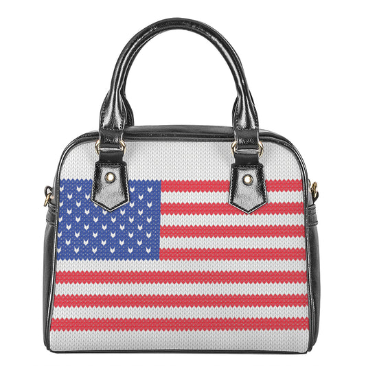 Knitted American Flag Print Shoulder Handbag