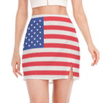 Knitted American Flag Print Side Slit Mini Skirt