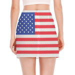 Knitted American Flag Print Side Slit Mini Skirt