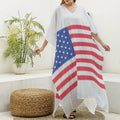 Knitted American Flag Print Silk V-Neck Kaftan Dress