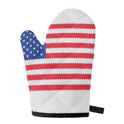 Knitted American Flag Print Single Oven Mitt