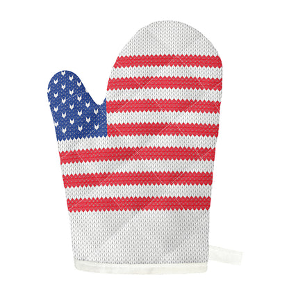 Knitted American Flag Print Single Oven Mitt
