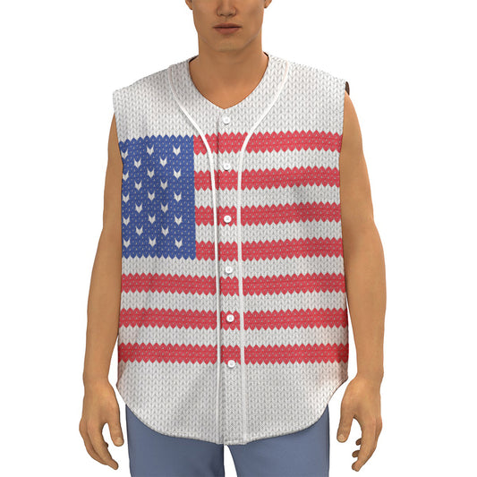 Knitted American Flag Print Sleeveless Baseball Jersey