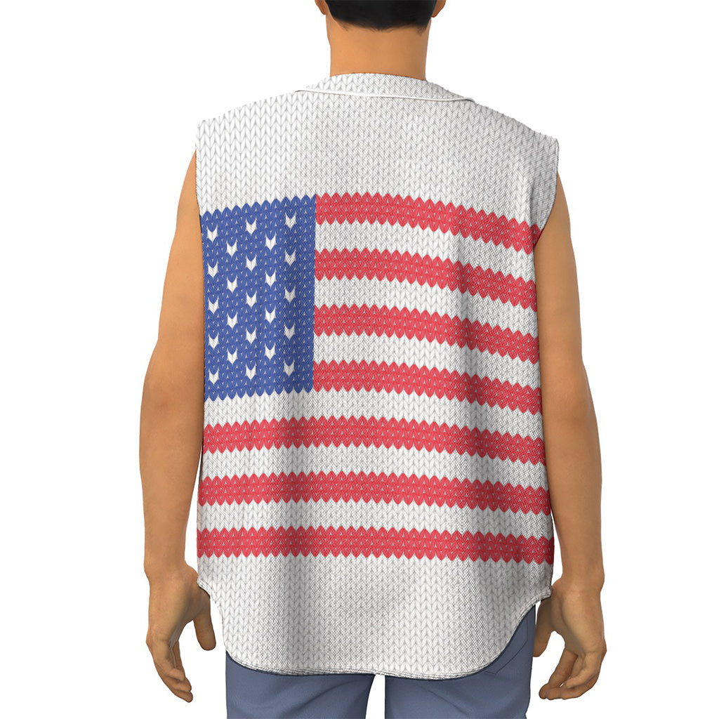 Knitted American Flag Print Sleeveless Baseball Jersey