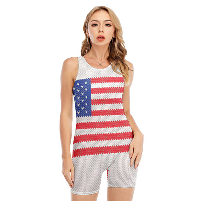 Knitted American Flag Print Sleeveless One Piece Swimsuit