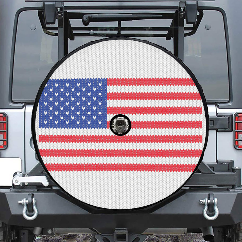 Knitted American Flag Print Tire Cover With Camera Hole