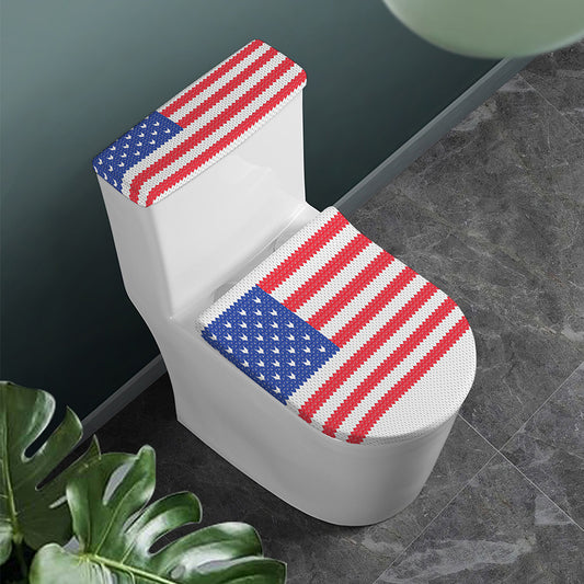 Knitted American Flag Print Toilet Lid And Tank Cover Set