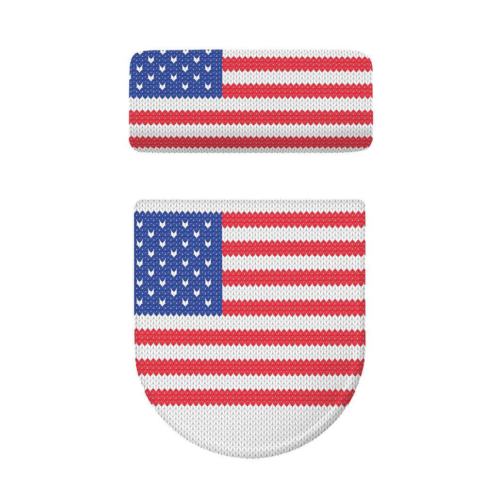 Knitted American Flag Print Toilet Lid And Tank Cover Set