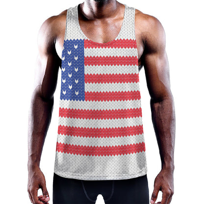 Knitted American Flag Print Training Tank Top