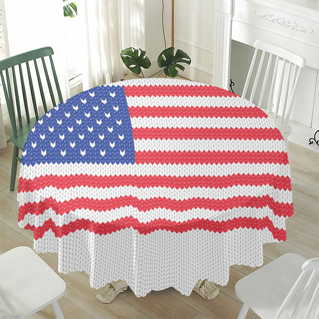 Knitted American Flag Print Waterproof Round Tablecloth