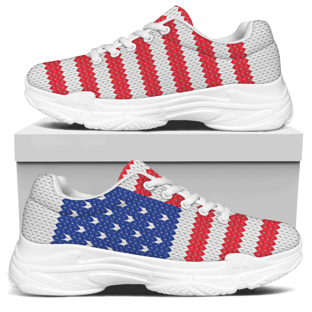 Knitted American Flag Print White Chunky Shoes