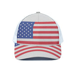 Knitted American Flag Print White Mesh Trucker Cap
