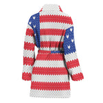 Knitted American Flag Print Women's Bathrobe