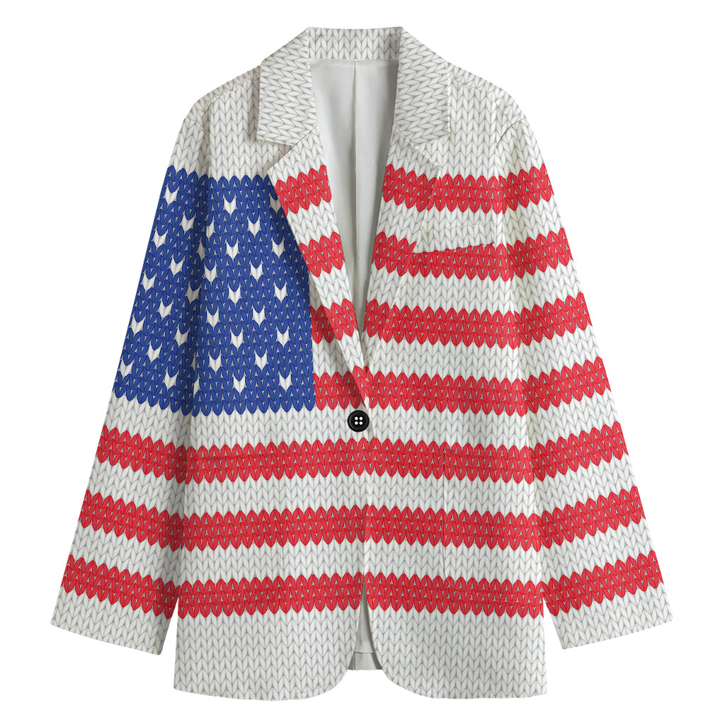 Knitted American Flag Print Women's Blazer