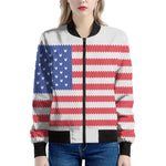 Knitted American Flag Print Women's Bomber Jacket