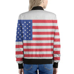 Knitted American Flag Print Women's Bomber Jacket