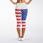 Knitted American Flag Print Women's Capri Leggings