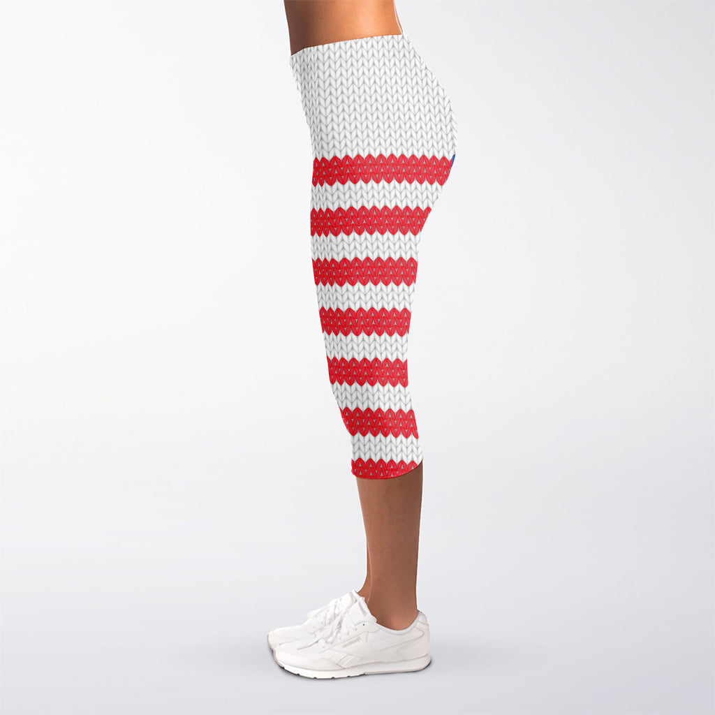 Knitted American Flag Print Women's Capri Leggings