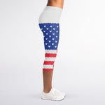 Knitted American Flag Print Women's Capri Leggings
