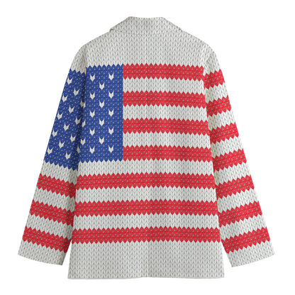 Knitted American Flag Print Women's Cotton Blazer