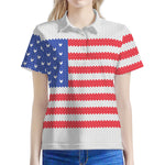 Knitted American Flag Print Women's Polo Shirt