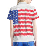 Knitted American Flag Print Women's Polo Shirt