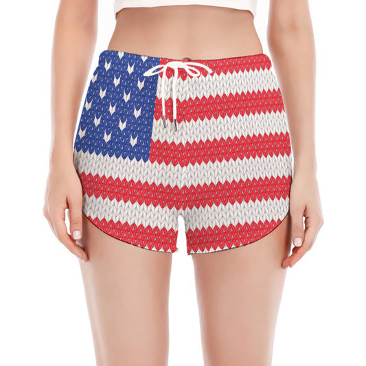 Knitted American Flag Print Women's Split Running Shorts