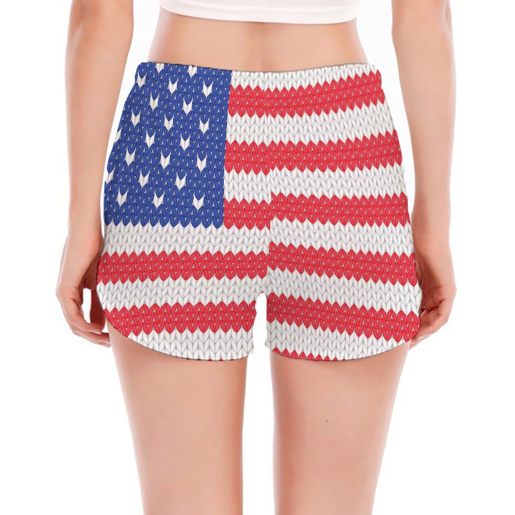 Knitted American Flag Print Women's Split Running Shorts