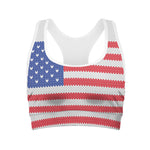 Knitted American Flag Print Women's Sports Bra