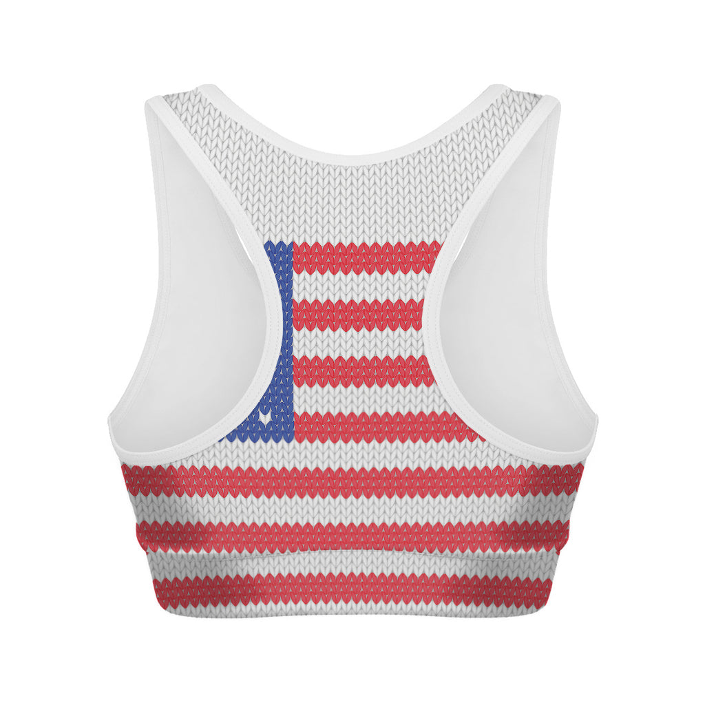 Knitted American Flag Print Women's Sports Bra