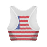 Knitted American Flag Print Women's Sports Bra