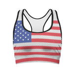 Knitted American Flag Print Women's Sports Bra