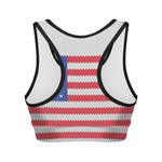 Knitted American Flag Print Women's Sports Bra