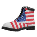 Knitted American Flag Print Padded Collar Lace Up Boots
