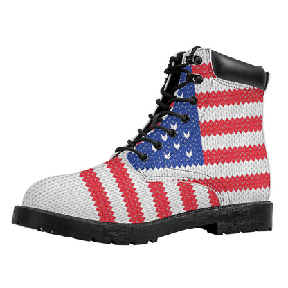 Knitted American Flag Print Work Boots