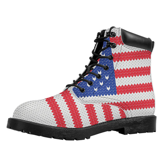 Knitted American Flag Print Work Boots