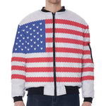 Knitted American Flag Print Zip Sleeve Bomber Jacket
